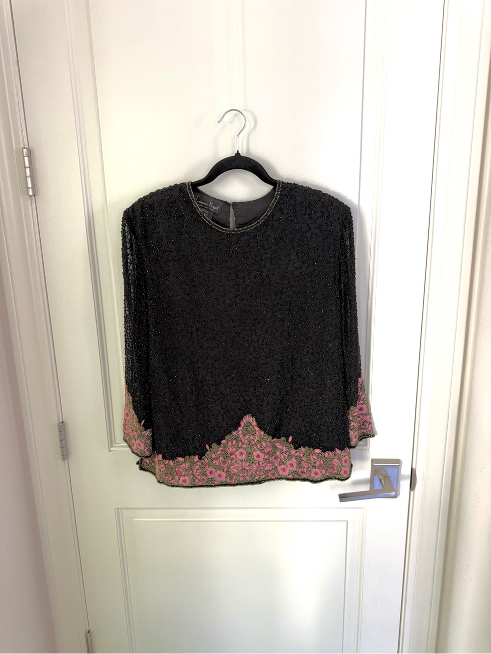 Laurence Kazar Silk Beaded Long Sleeve Blouse Pink Floral Embroidery Women’s XL